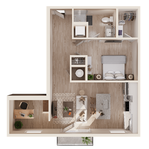 S2- One Bed / One Bath Studio w/Office. The Easley. Rock Hill, SC.